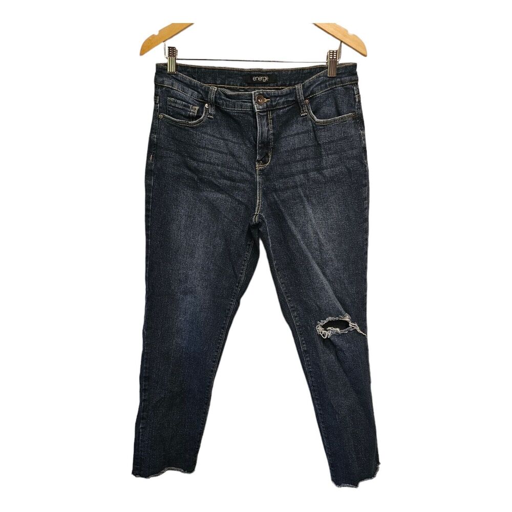 Energie Boyfriend Jeans Size 11‎ Dark Wash Destroyed Raw Hem